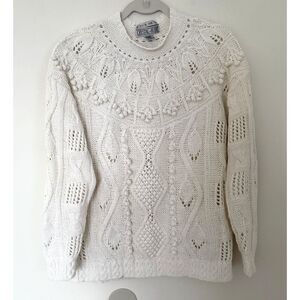 VTG Krystal Kobe Open 3D Knit Drop Shoulder Ribbed Hem Crewneck Sweater L (Stain